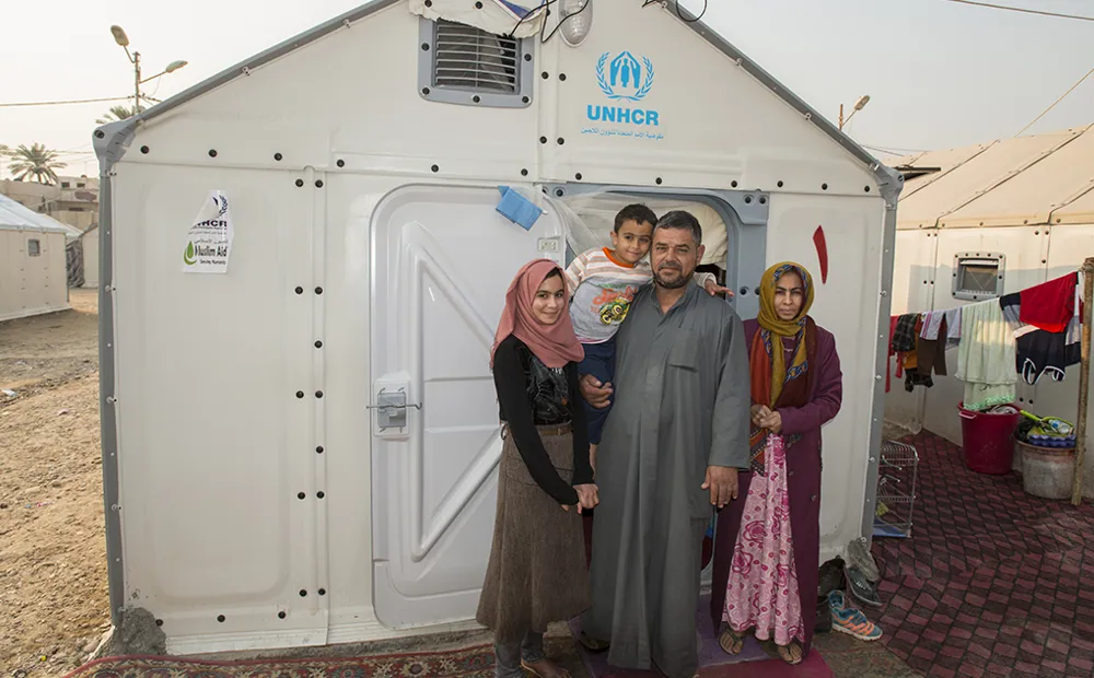 A temporary refugee housing unit